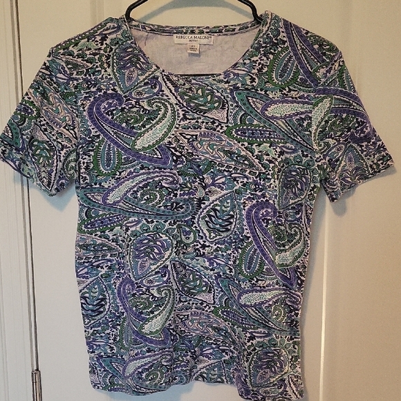 Rebecca Malone Green and Blue Fitted Short Sleeve Tee - Picture 1 of 4